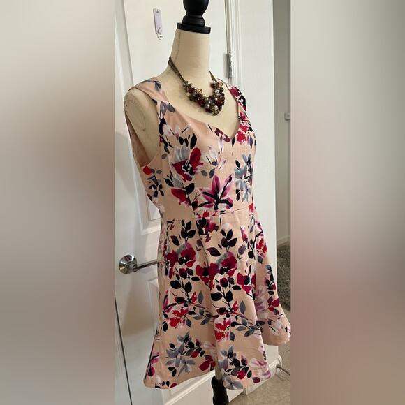French Collection Summer Floral Pink/Cream Flare Skirt Lightweight Dress 10 - Picture 3 of 8